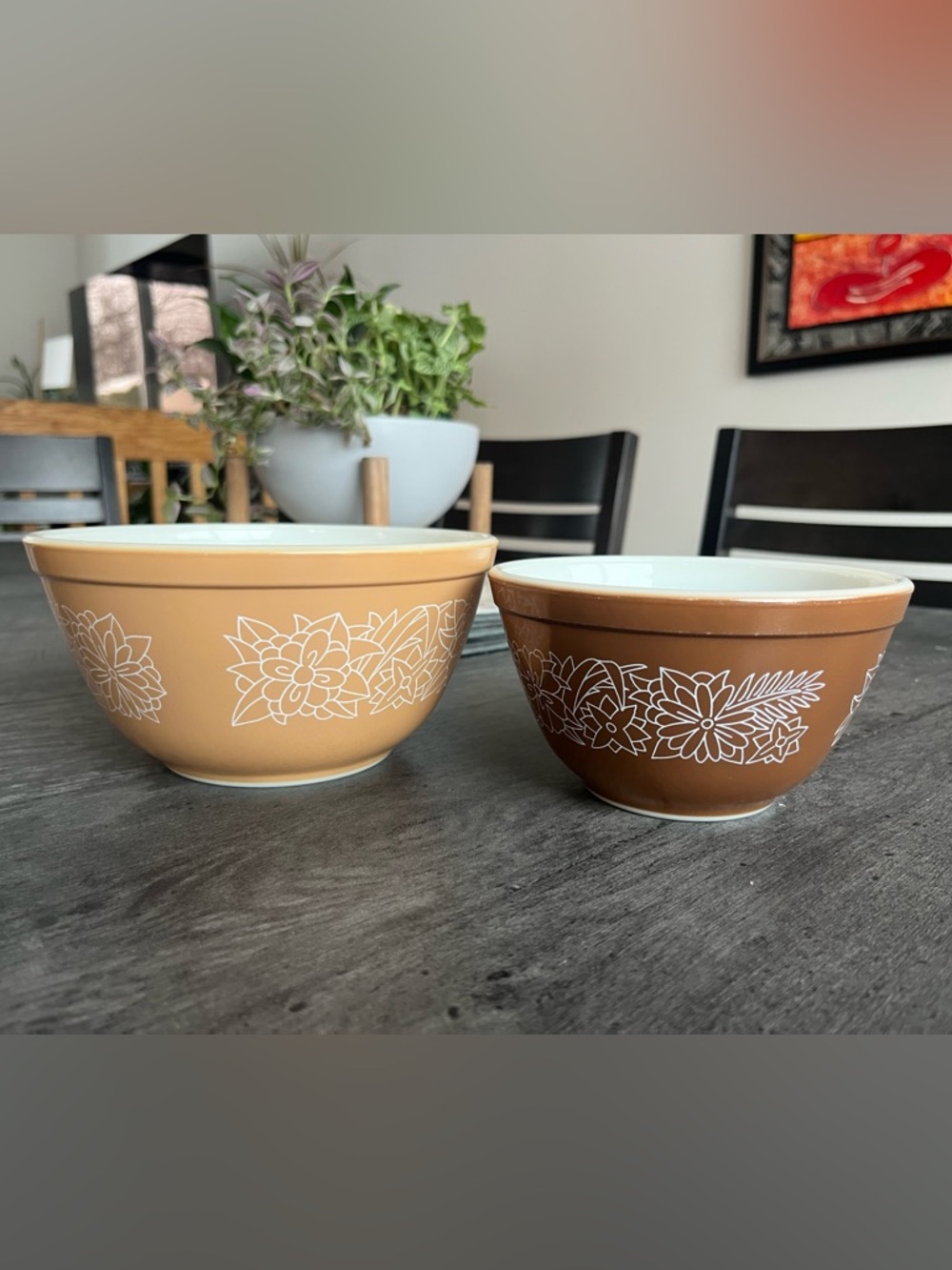 Pyrex vintage Floral Mixing Bowls in Tan and Brown Tones